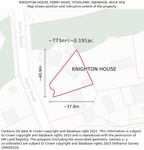 KNIGHTON HOUSE, FERRY ROAD, STUDLAND, SWANAGE, BH19 3AQ: Plot and title map