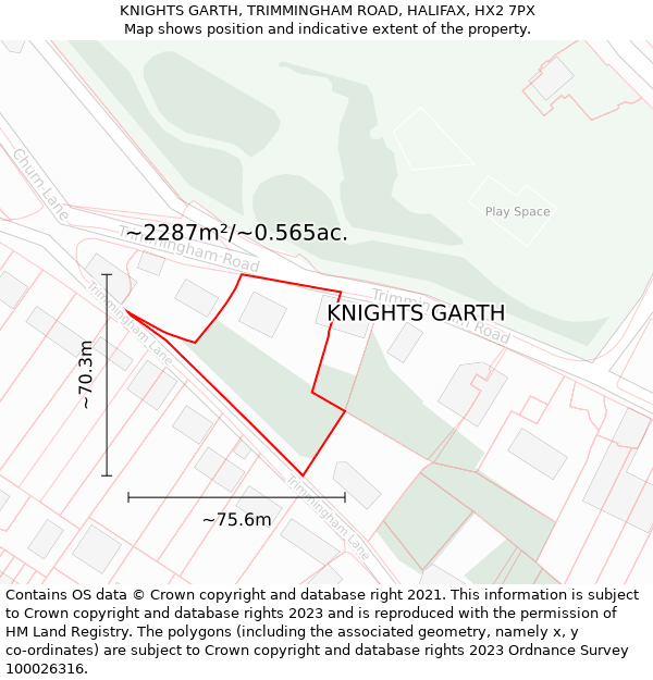 KNIGHTS GARTH, TRIMMINGHAM ROAD, HALIFAX, HX2 7PX: Plot and title map