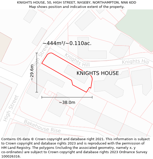 KNIGHTS HOUSE, 50, HIGH STREET, NASEBY, NORTHAMPTON, NN6 6DD: Plot and title map