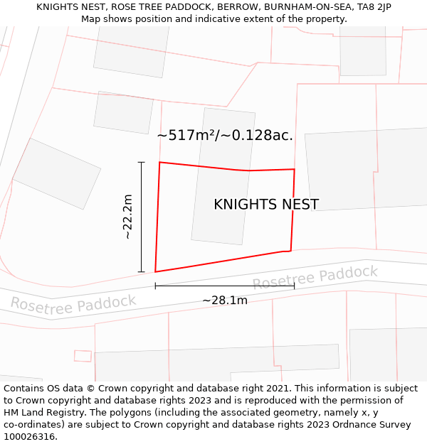 KNIGHTS NEST, ROSE TREE PADDOCK, BERROW, BURNHAM-ON-SEA, TA8 2JP: Plot and title map