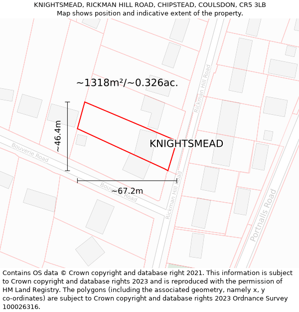 KNIGHTSMEAD, RICKMAN HILL ROAD, CHIPSTEAD, COULSDON, CR5 3LB: Plot and title map