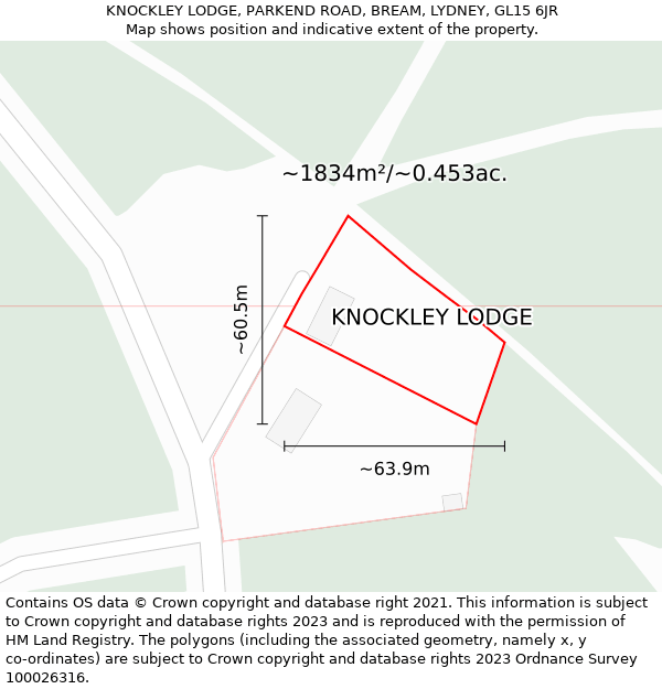 KNOCKLEY LODGE, PARKEND ROAD, BREAM, LYDNEY, GL15 6JR: Plot and title map