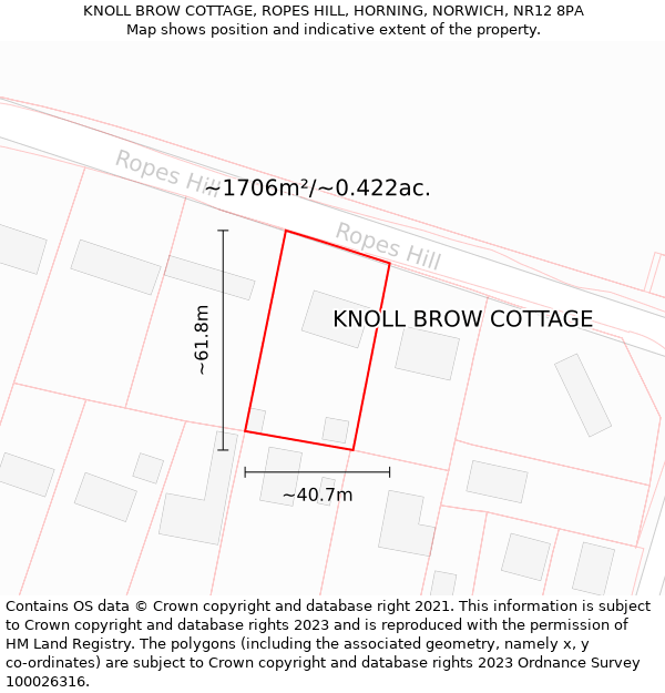 KNOLL BROW COTTAGE, ROPES HILL, HORNING, NORWICH, NR12 8PA: Plot and title map