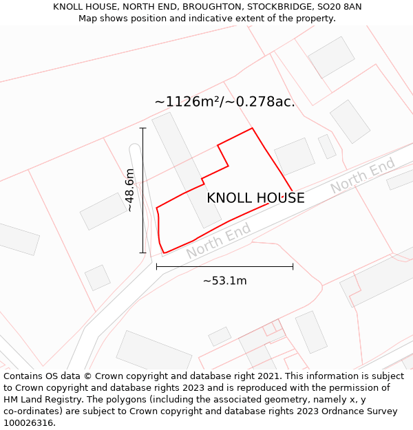 KNOLL HOUSE, NORTH END, BROUGHTON, STOCKBRIDGE, SO20 8AN: Plot and title map