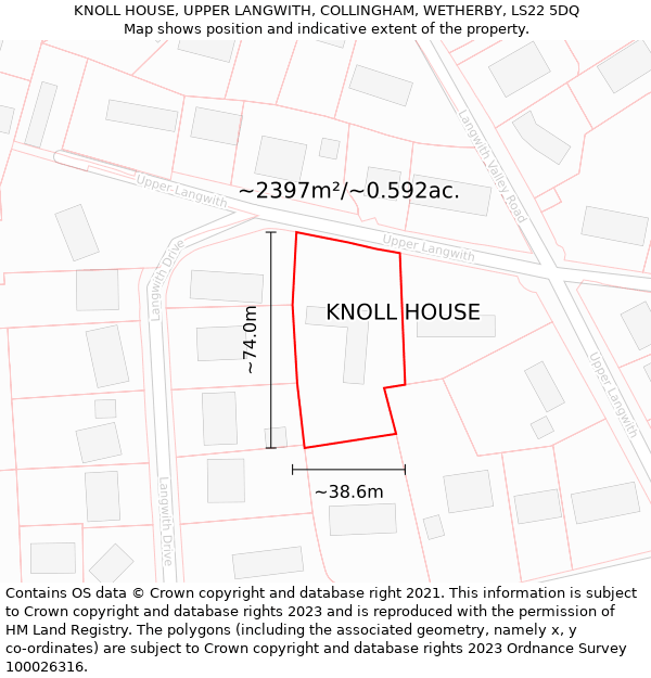 KNOLL HOUSE, UPPER LANGWITH, COLLINGHAM, WETHERBY, LS22 5DQ: Plot and title map