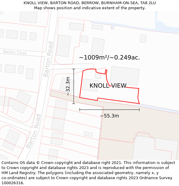 KNOLL VIEW, BARTON ROAD, BERROW, BURNHAM-ON-SEA, TA8 2LU: Plot and title map