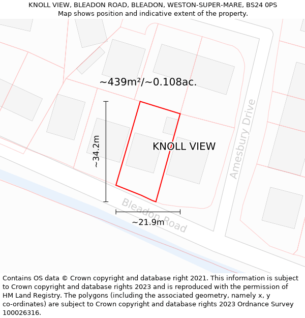 KNOLL VIEW, BLEADON ROAD, BLEADON, WESTON-SUPER-MARE, BS24 0PS: Plot and title map