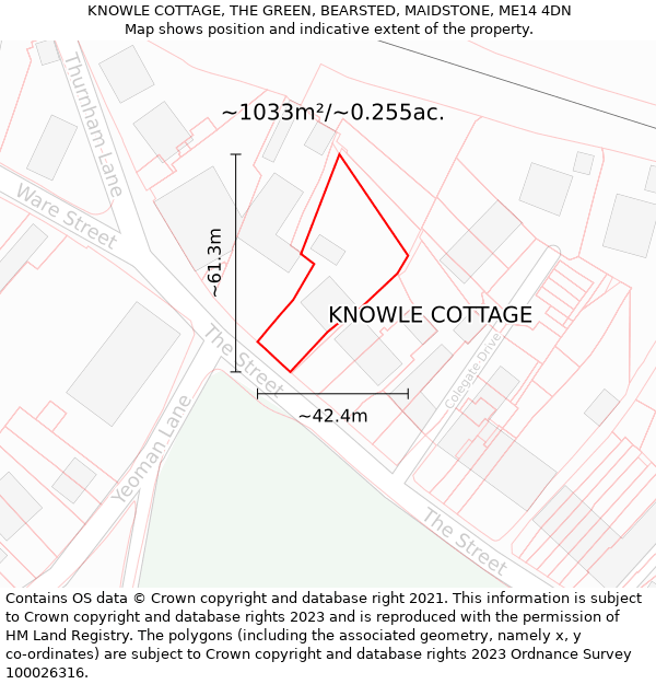 KNOWLE COTTAGE, THE GREEN, BEARSTED, MAIDSTONE, ME14 4DN: Plot and title map