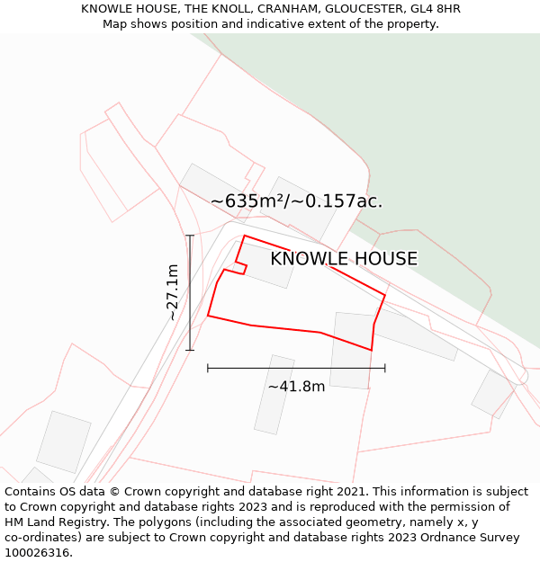 KNOWLE HOUSE, THE KNOLL, CRANHAM, GLOUCESTER, GL4 8HR: Plot and title map