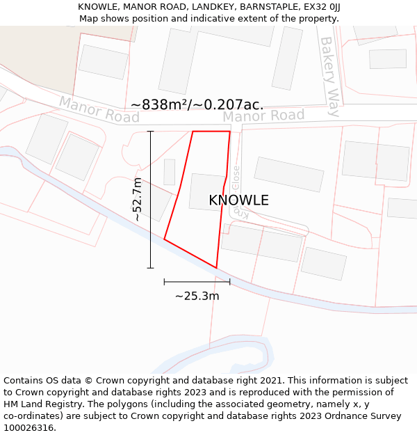 KNOWLE, MANOR ROAD, LANDKEY, BARNSTAPLE, EX32 0JJ: Plot and title map