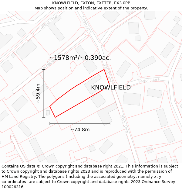 KNOWLFIELD, EXTON, EXETER, EX3 0PP: Plot and title map