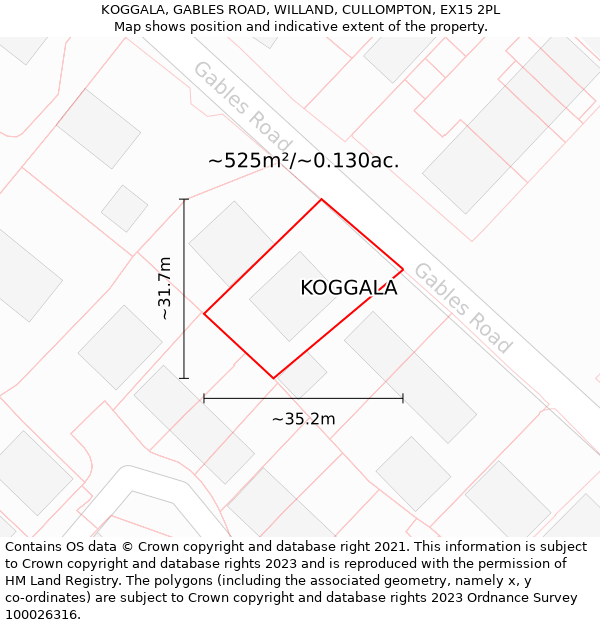 KOGGALA, GABLES ROAD, WILLAND, CULLOMPTON, EX15 2PL: Plot and title map