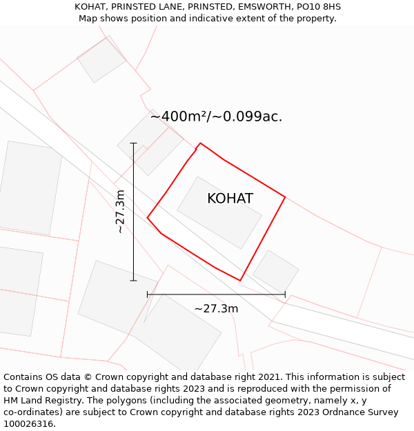 KOHAT, PRINSTED LANE, PRINSTED, EMSWORTH, PO10 8HS: Plot and title map
