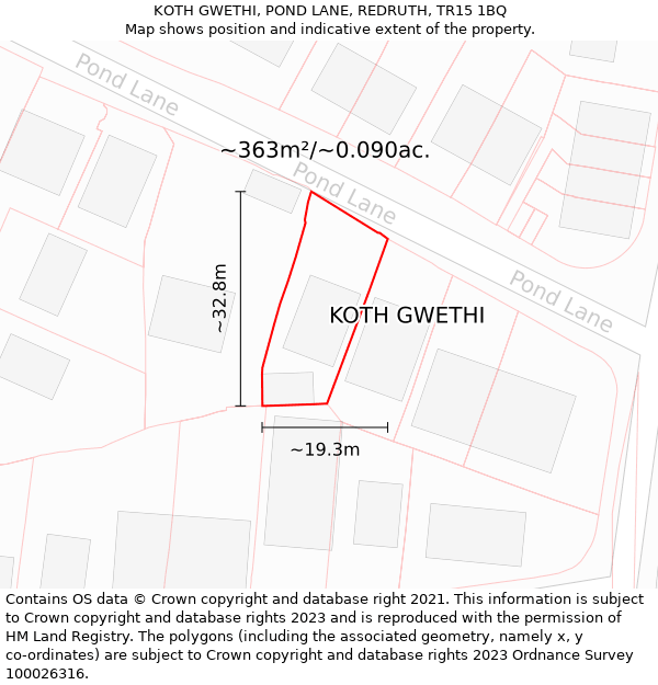 KOTH GWETHI, POND LANE, REDRUTH, TR15 1BQ: Plot and title map