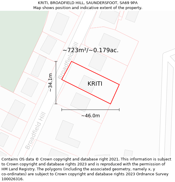 KRITI, BROADFIELD HILL, SAUNDERSFOOT, SA69 9PA: Plot and title map