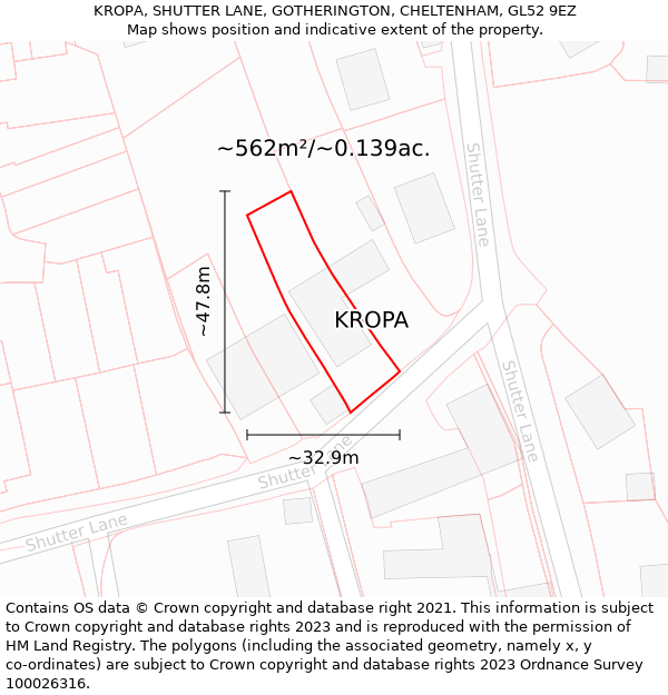 KROPA, SHUTTER LANE, GOTHERINGTON, CHELTENHAM, GL52 9EZ: Plot and title map