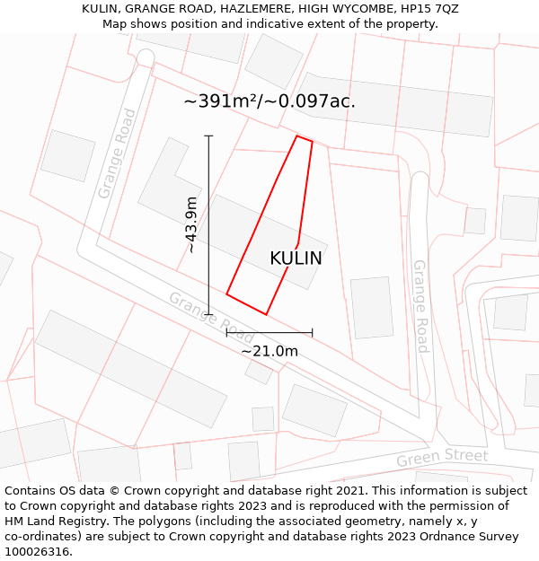 KULIN, GRANGE ROAD, HAZLEMERE, HIGH WYCOMBE, HP15 7QZ: Plot and title map