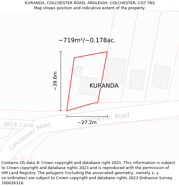 KURANDA, COLCHESTER ROAD, ARDLEIGH, COLCHESTER, CO7 7NS: Plot and title map