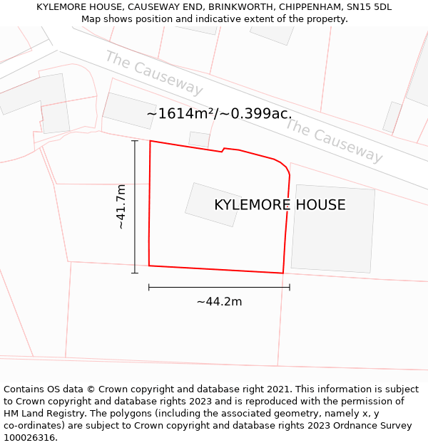 KYLEMORE HOUSE, CAUSEWAY END, BRINKWORTH, CHIPPENHAM, SN15 5DL: Plot and title map