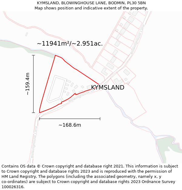 KYMSLAND, BLOWINGHOUSE LANE, BODMIN, PL30 5BN: Plot and title map