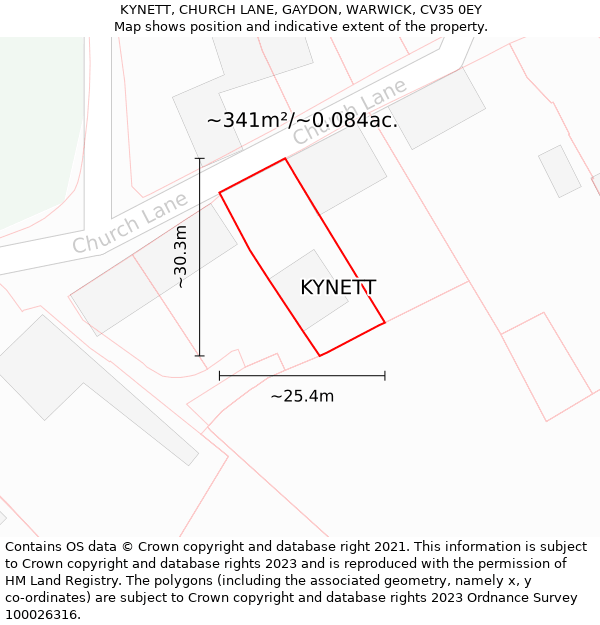 KYNETT, CHURCH LANE, GAYDON, WARWICK, CV35 0EY: Plot and title map