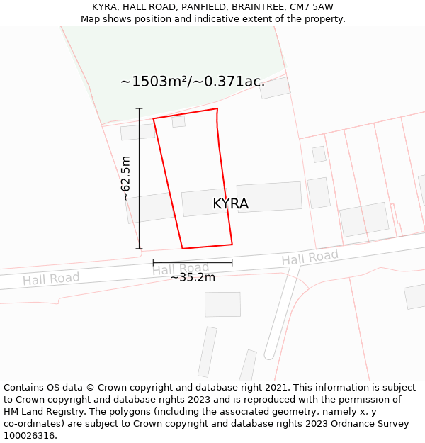 KYRA, HALL ROAD, PANFIELD, BRAINTREE, CM7 5AW: Plot and title map