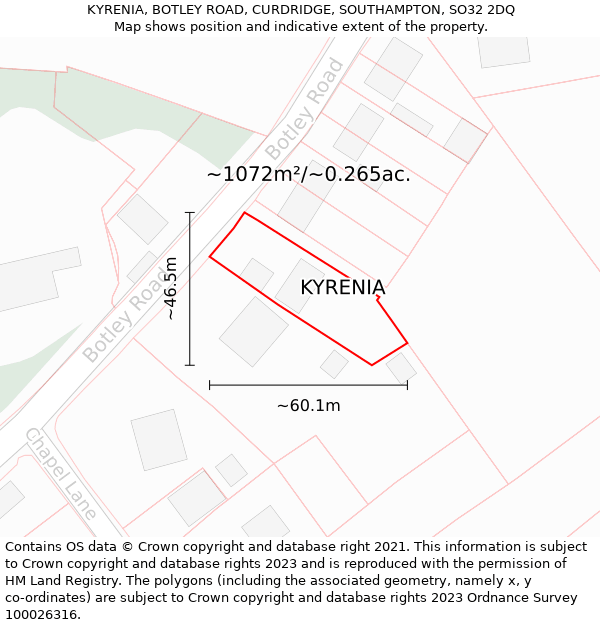 KYRENIA, BOTLEY ROAD, CURDRIDGE, SOUTHAMPTON, SO32 2DQ: Plot and title map