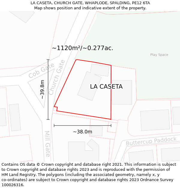 LA CASETA, CHURCH GATE, WHAPLODE, SPALDING, PE12 6TA: Plot and title map