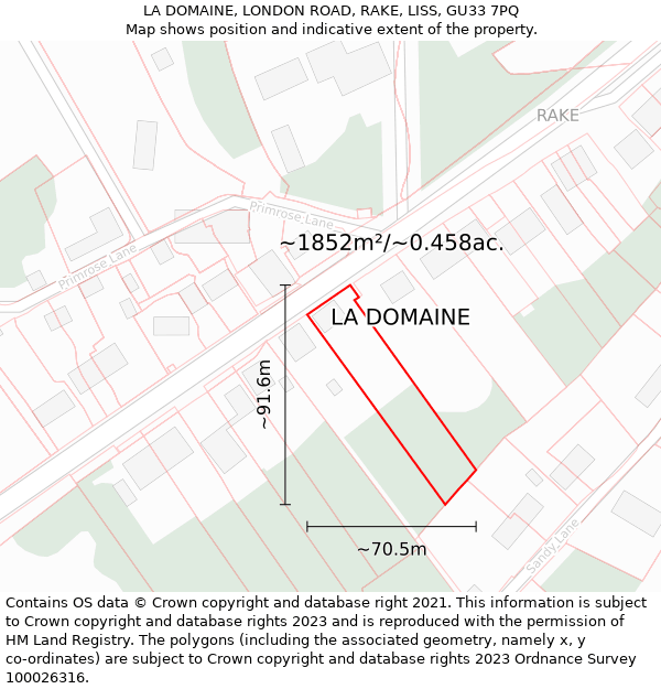 LA DOMAINE, LONDON ROAD, RAKE, LISS, GU33 7PQ: Plot and title map