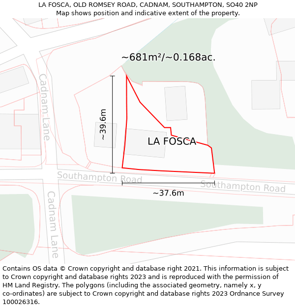 LA FOSCA, OLD ROMSEY ROAD, CADNAM, SOUTHAMPTON, SO40 2NP: Plot and title map