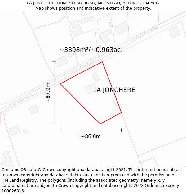 LA JONCHERE, HOMESTEAD ROAD, MEDSTEAD, ALTON, GU34 5PW: Plot and title map