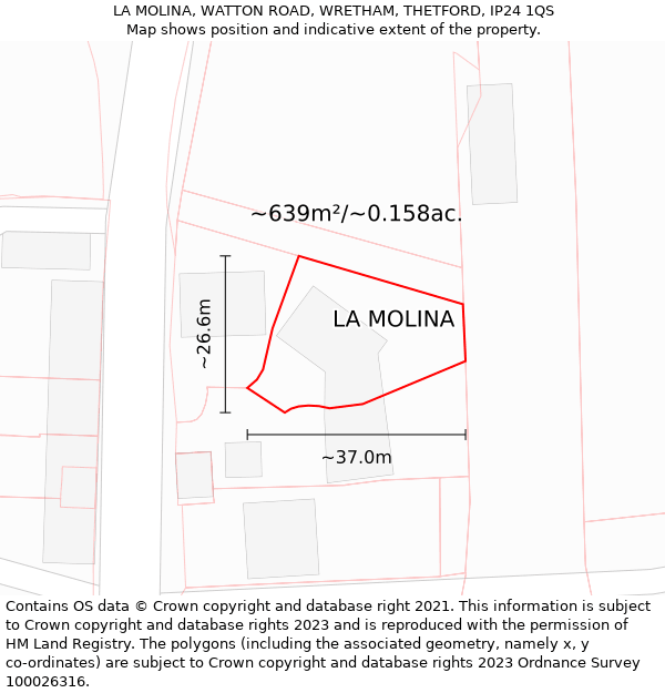 LA MOLINA, WATTON ROAD, WRETHAM, THETFORD, IP24 1QS: Plot and title map