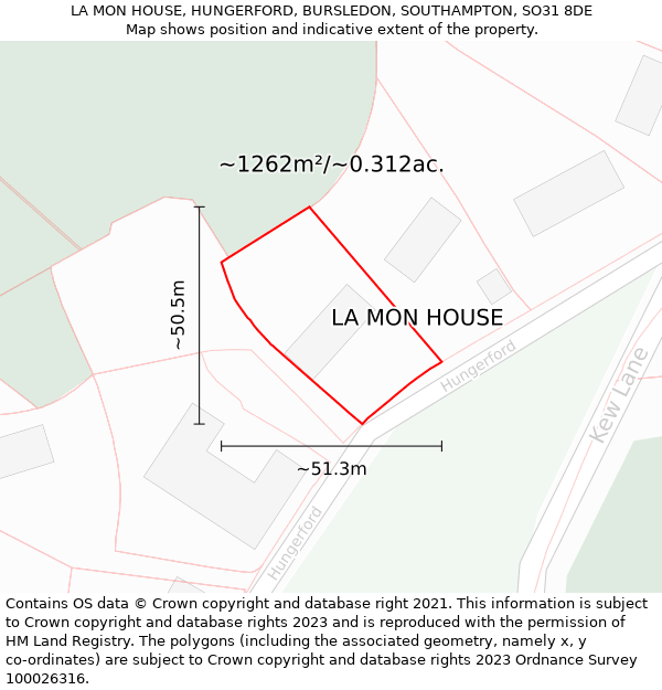 LA MON HOUSE, HUNGERFORD, BURSLEDON, SOUTHAMPTON, SO31 8DE: Plot and title map