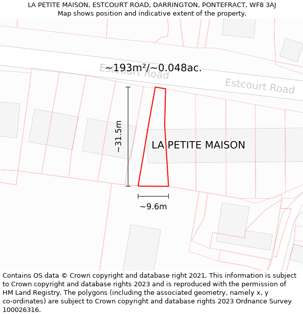 LA PETITE MAISON, ESTCOURT ROAD, DARRINGTON, PONTEFRACT, WF8 3AJ: Plot and title map