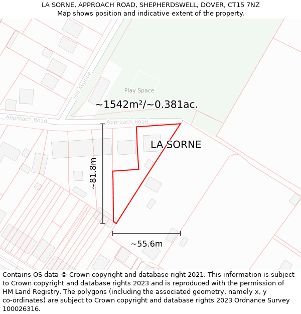 LA SORNE, APPROACH ROAD, SHEPHERDSWELL, DOVER, CT15 7NZ: Plot and title map