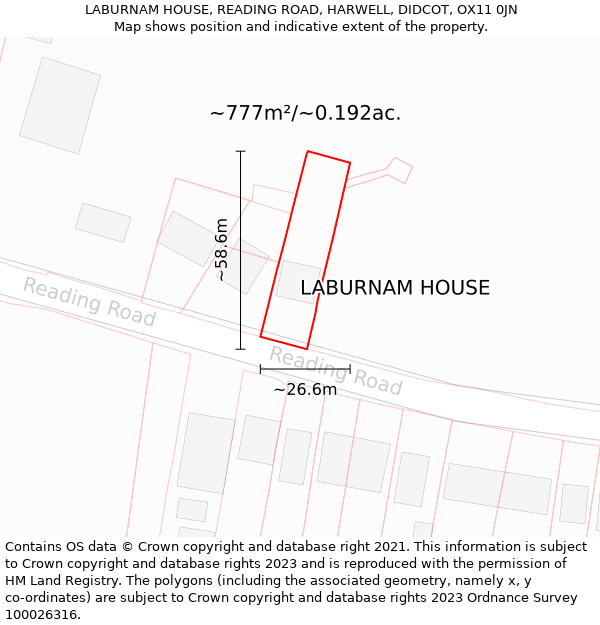 LABURNAM HOUSE, READING ROAD, HARWELL, DIDCOT, OX11 0JN: Plot and title map