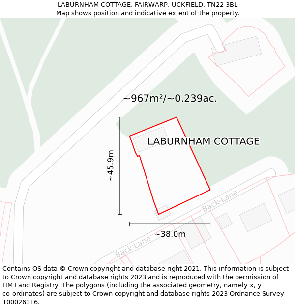 LABURNHAM COTTAGE, FAIRWARP, UCKFIELD, TN22 3BL: Plot and title map