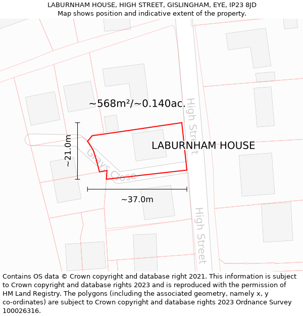 LABURNHAM HOUSE, HIGH STREET, GISLINGHAM, EYE, IP23 8JD: Plot and title map