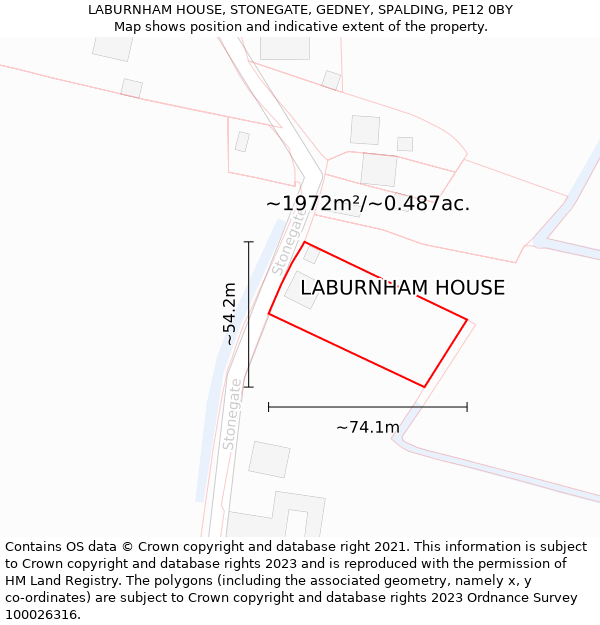 LABURNHAM HOUSE, STONEGATE, GEDNEY, SPALDING, PE12 0BY: Plot and title map