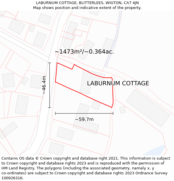 LABURNUM COTTAGE, BLITTERLEES, WIGTON, CA7 4JN: Plot and title map