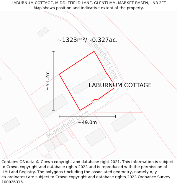 LABURNUM COTTAGE, MIDDLEFIELD LANE, GLENTHAM, MARKET RASEN, LN8 2ET: Plot and title map