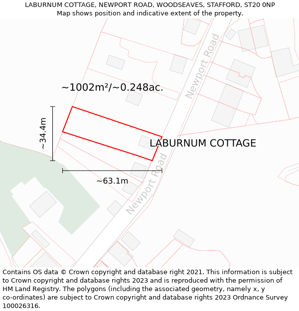 LABURNUM COTTAGE, NEWPORT ROAD, WOODSEAVES, STAFFORD, ST20 0NP: Plot and title map