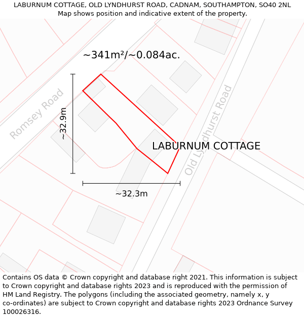 LABURNUM COTTAGE, OLD LYNDHURST ROAD, CADNAM, SOUTHAMPTON, SO40 2NL: Plot and title map