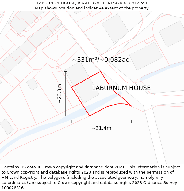 LABURNUM HOUSE, BRAITHWAITE, KESWICK, CA12 5ST: Plot and title map