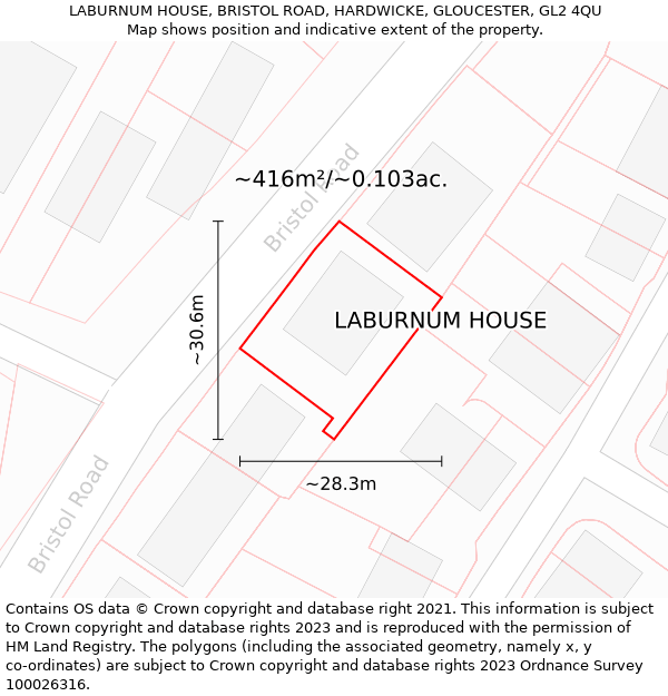 LABURNUM HOUSE, BRISTOL ROAD, HARDWICKE, GLOUCESTER, GL2 4QU: Plot and title map