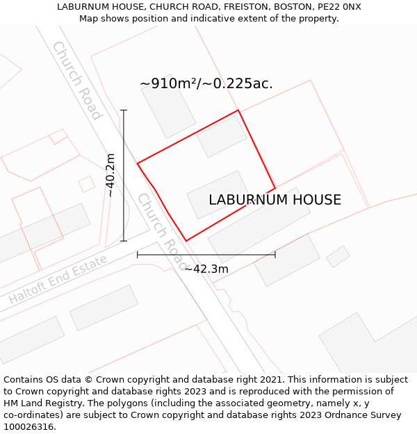 LABURNUM HOUSE, CHURCH ROAD, FREISTON, BOSTON, PE22 0NX: Plot and title map