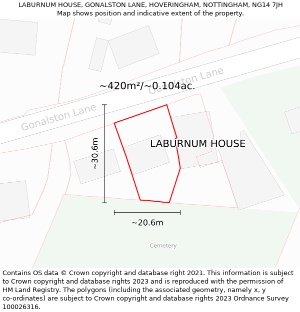 LABURNUM HOUSE, GONALSTON LANE, HOVERINGHAM, NOTTINGHAM, NG14 7JH: Plot and title map