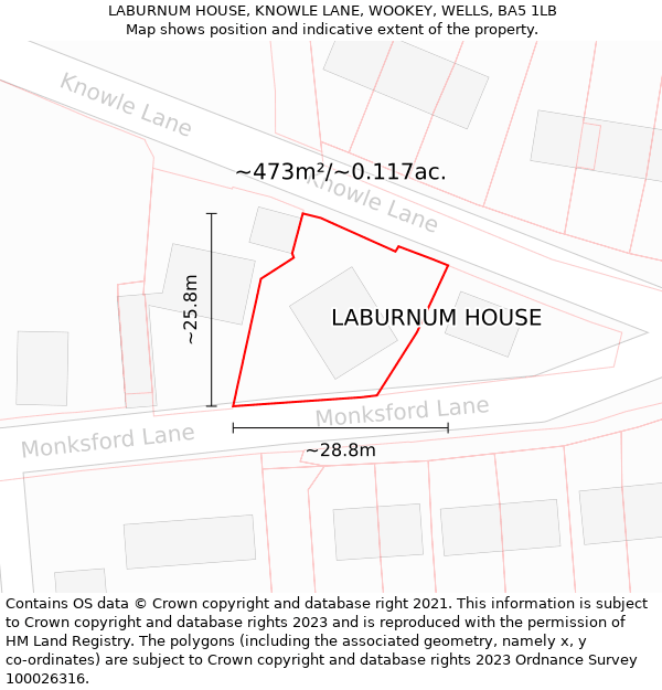 LABURNUM HOUSE, KNOWLE LANE, WOOKEY, WELLS, BA5 1LB: Plot and title map