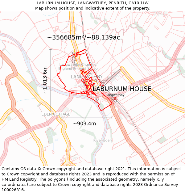 LABURNUM HOUSE, LANGWATHBY, PENRITH, CA10 1LW: Plot and title map