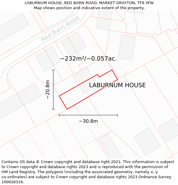 LABURNUM HOUSE, RED BARN ROAD, MARKET DRAYTON, TF9 3FW: Plot and title map